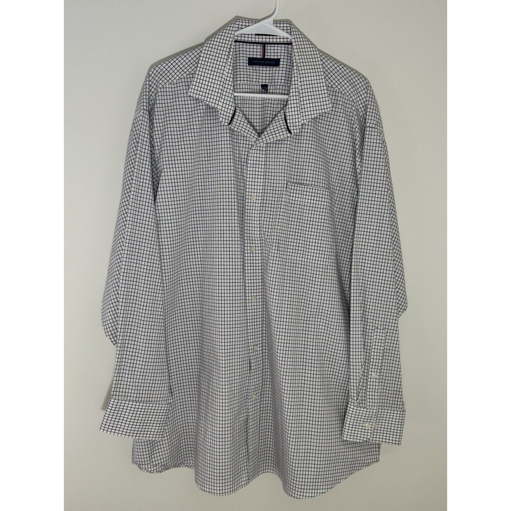 Tommy Hilfiger Men's 2XL White Checkered Long Sleeve Button Down Dress Shirt